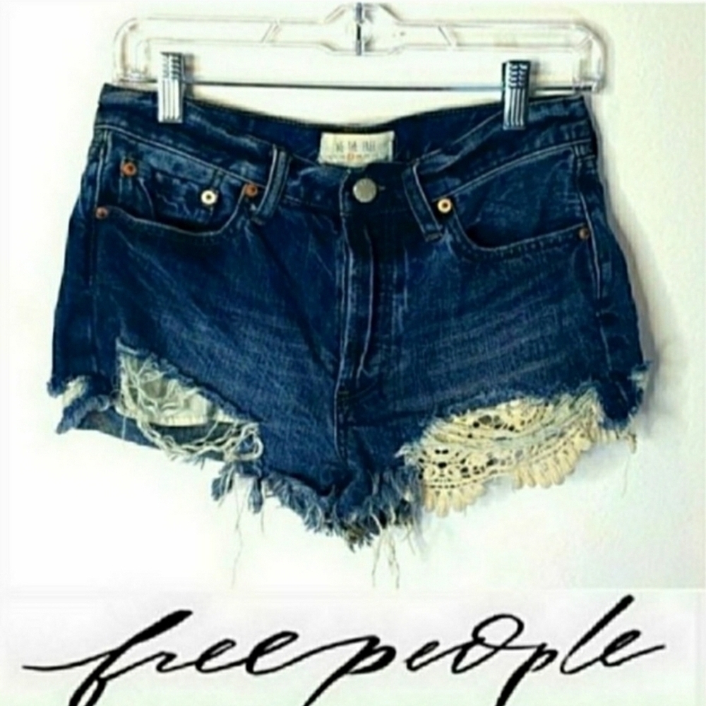 Free People Blue Denim Women Shorts